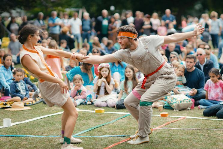 Two outdoor artists performing